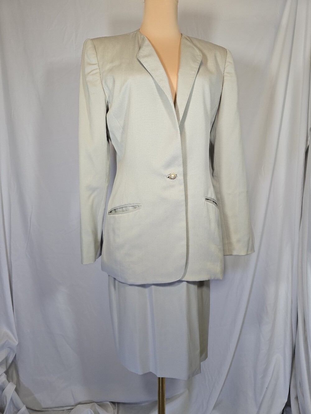 Women's Single-Button Light Tan Skirt Set Blazer